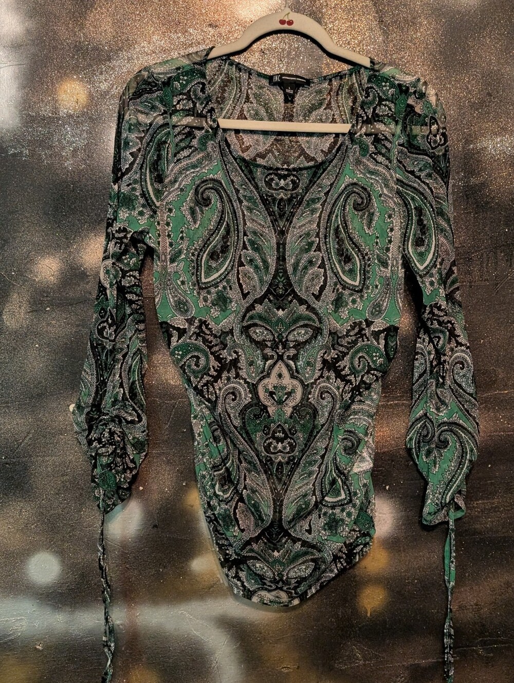 INC International Concepts Green Paisley Long-Sleeve Top